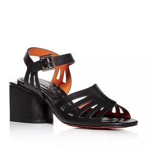 NIB Robert Clergerie Eline Black Padded Ankle Strap Open Toe Block Heel Size 7.5